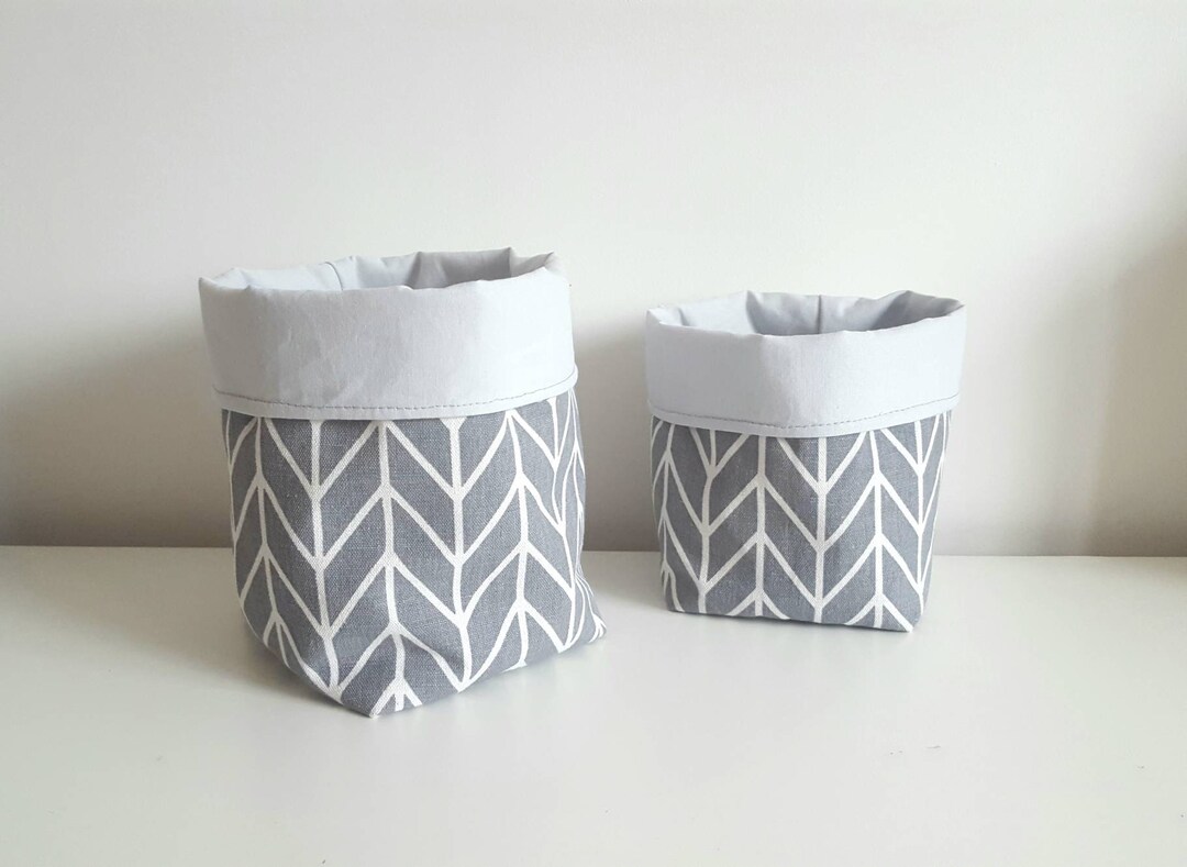 Duo of Gray Fabric Baskets Two Sizes Etsy