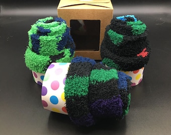 Men's FLUFFY SOCKS CUPCAKE - Cosy Sock Cupcake - Calorie Free Cupcake - Sock Cupcake Gift - Fuzzy Socks Gift - Cosy Sock Present