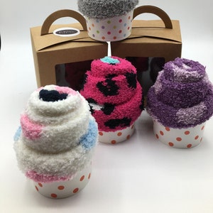FLUFFY SOCKS CUPCAKE - Cosy Sock Cupcake - Calorie Free Cupcake - Sock Cupcake Gift - Fuzzy Socks Gift - Cosy Sock Present