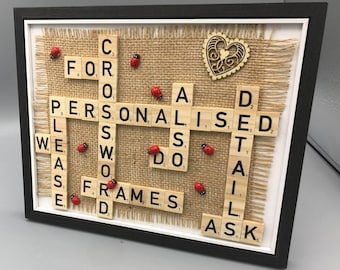 PERSONALISED SCRABBLE FRAME - Wedding Gift - Engagement Frame - Anniversary Present - Birthday Christmas Family Gift - Crossword Gift