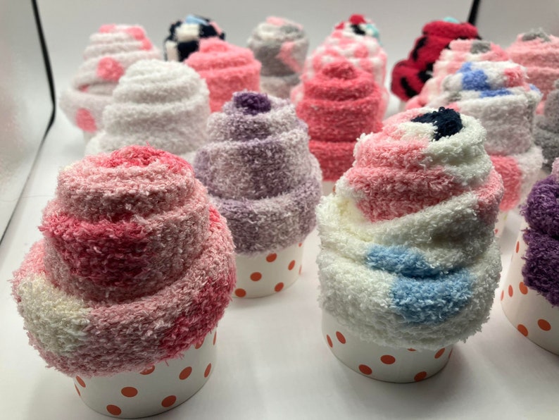 FLUFFY SOCKS CUPCAKE Cosy Sock Cupcake Calorie Free Cupcake Sock Cupcake Gift Fuzzy Socks Gift Cosy Sock Present image 5