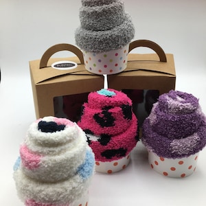 FLUFFY SOCKS CUPCAKE Cosy Sock Cupcake Calorie Free Cupcake Sock Cupcake Gift Fuzzy Socks Gift Cosy Sock Present image 4