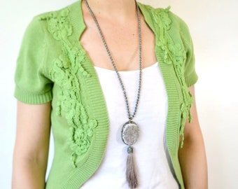 green Druzy Tassel Necklace Metallic Druzy Gold Necklace Natural Raw Stone Necklace geode Quartz sliced necklace Multi Colored Necklace