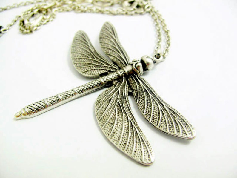 Dragonfly Animal Fly Insect Long Silver Plated Zinc Statement Necklace Bohemian Authentic Gypsy Teenage Luck Necklace