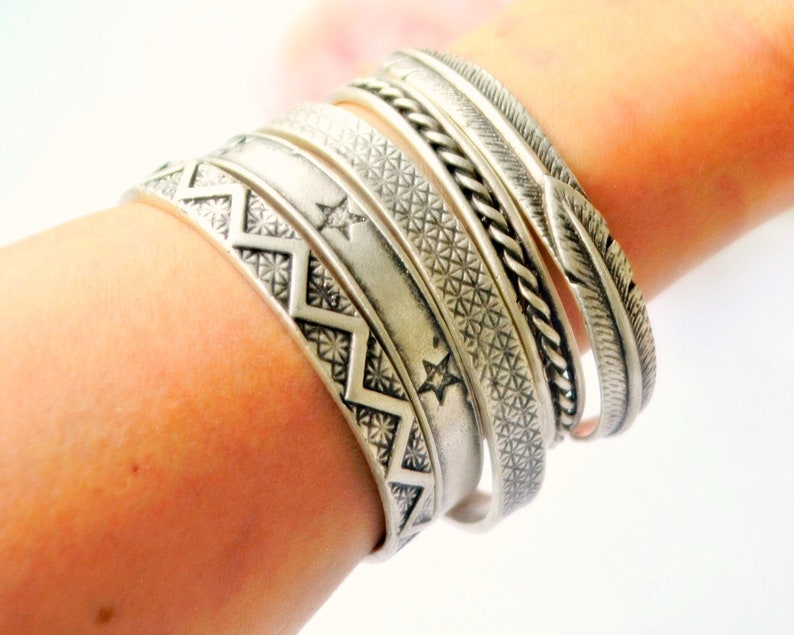 Star Engraved Bangle Afghan Kuchi Bracelet Gypsy Unisex Cuff Indian Feather Bangle Stackable Boho wristlet Twisted wrap Wire Cuff 31 7