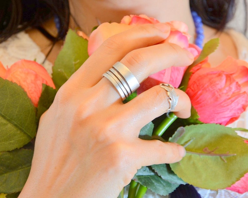 Statement Bohemian Ring Mirror Ring Oxidized Silver Plated Ring Traditional Adjustable Ring Wedding Flower Ring Unisex Silver Ring