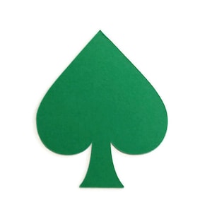 May include: A green spade playing card symbol, isolated on a white background.