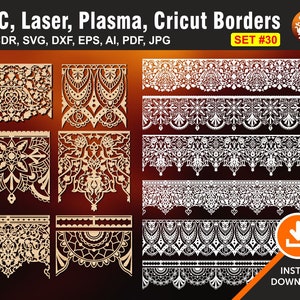 6 Rand Ornamente Designs, Tor Grill, Bogen Bordauge, Zaun, Schneidedateien für Laser, Cnc, Plasma und Cricut