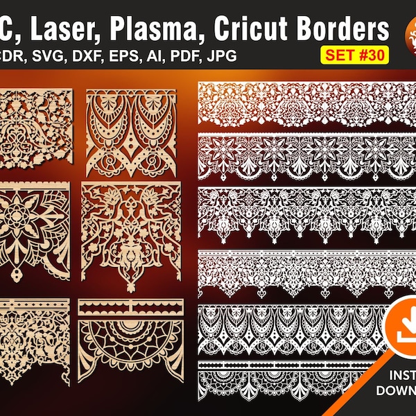 6 Border Ornaments Designs, Gate Grill, Arch Border, Fence, Cutting Files for Laser, Cnc, Plasma and Cricut