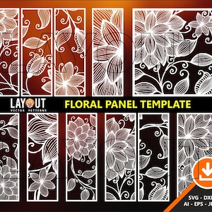 11 Florale Paneele, Raumteiler, Sichtschutz, Schablone, Wandbehang, Laser, CNC, Plasma, Cricut Cutting File