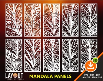 10 Mandala Panel, Room Divider, Privacy Screen, Stencil, Wall Hanging, Laser, CNC, Plasma, Cricut Cutting File