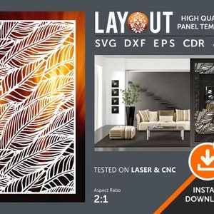 leaf Room Divider, Decorative Panel, Wall Hanging, Privacy Screen, Stencil, Laser, Cnc, Plasma, Cricut File Cdr, Svg, Dxf, Eps, Ai, Jpg