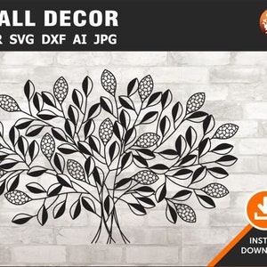 Tree Decorative Wall Decor Laser Cut Template Wall Decor Decal, Wall Vinyl, Cdr, Svg, Dxf, AI, Jpg format | Instant Download