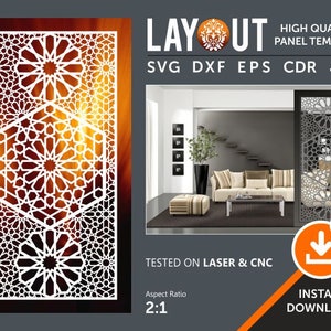 Arabic Room Divider, Gate Grill Panel,  Wall Hanging, Privacy Screen, Stencil, Laser, Cnc, Plasma, Cricut File Cdr, Svg, Dxf, Eps, Ai, Jpg