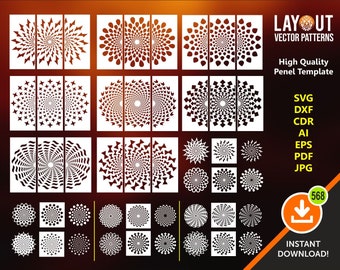 May include: A set of 568 vector patterns for laser cutting, featuring a variety of geometric designs with a circular motif. The patterns are in black and white and are suitable for use in a variety of projects, such as home decor, crafts, and more.