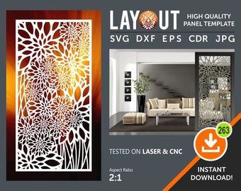 Leaf Panel Pattern, Decorative Room Divider, Wall Hanging, Screen Cnc, Laser, Plasma Cricut Cutting File cdr, svg, dxf, eps, jpg