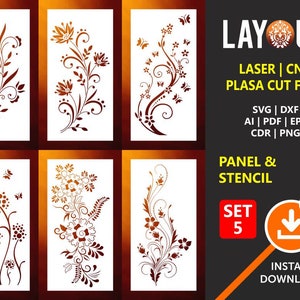Floral, Flower, Tree, Herbs Panel & Stencil | Set 5 | Room Divider, Screen, Wall Decor, Laser, CNC, Plasma, Cricut, Cutting File