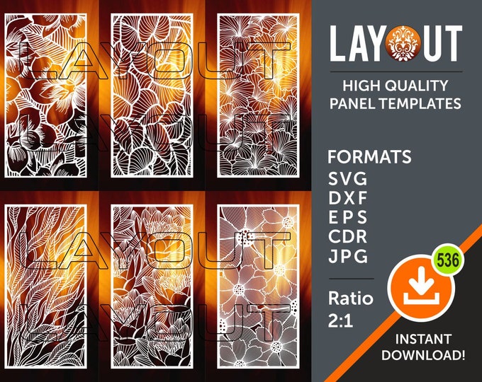Floral Patterns Panel Templates SVG Set #3. 7 Vector Laser Cutting ...