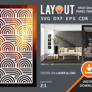 Geometryczny przepierzenie pokoju, panel dekoracyjny, dekoracja ścienna, ekran prywatności, szablon, laser, CNC, plazma, plik Cricut Cdr, Svg, Dxf, Eps, Ai, Jpg