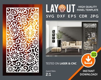 Raumteiler, Dekoratives Panel, Wandbehang, Sichtschutz, Schablone, Laser, Cnc, Plasma, Cricut Datei Cdr, Svg, Dxf, Eps, Ai, Jpg