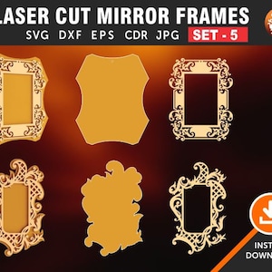 Mirror Wood Frame, Set # 5 Photo Frame, Vintage Frames, Frame Silhouette,  wall hanging, Wall Decor Decal Cutting File CDR, Svg, Dxf, Eps,