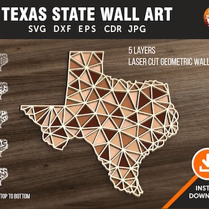Texas State Multi-Layer Geometrische Muur Kunst, Muur opknoping | Laser, Plasma, Cricut | Cdr, Svg, Dxf, Eps, AI, Jpg Bestanden