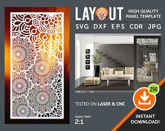 Mandala Panel, Decorative Room Divider, Wall Hanging, Screen Cnc, Laser, Plasma Cricut Cutting File cdr, svg, ai, dxf, eps, jpg