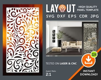 Divisore di stanza floreale, pannello decorativo, appeso a parete, schermo privacy, Stencil, laser, Cnc, plasma, Cricut File Cdr, Svg, Dxf, Eps, Ai, Jpg