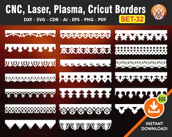 20 Seamless Border / Temple Border / Set # 32 Paper Cutting Border / Curtain Pelmets / File per laser, Cnc, Plasma e Cricut