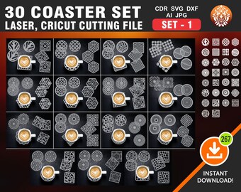 Conjunto de 30 montanhas-russas de diferentes formas Laser de alta qualidade, Plasma, Arquivo de corte Cricut CDR, SVG, DXF, Eps, Jpg, Arquivo digital Png