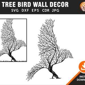 Tree Bird Wall Decor, Wall Hanging Laser, Plasma, Cricut, Wall Vinyl, Cdr, Svg, Dxf, Eps, AI, Jpg format | Instant Download