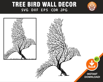 Baum Vogel Wand Dekor, Wandbehang Laser, Plasma, Cricut, Wand-Vinyl, Cdr, Svg, Dxf, Eps, AI, Jpg-Format | Sofortiger Download