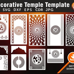 11 modèle de temple, tenture murale, cloisons, écran, pochoir, laser, CNC, plasma, fichier en vinyle Cricut Cdr, Svg, Eps, Dxf, Ai, JPG