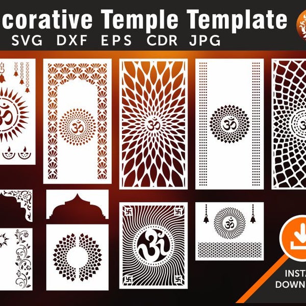 11 Temple Template, Wall Hanging, Partitions, screen, Stencil, Laser, CNC, Plasma, Cricut Vinyl File Cdr, Svg, Eps, Dxf, Ai, JPG