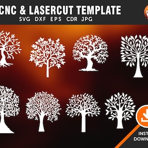 8 Tree Wall Hangings, Wall Decor Decal, Wall Vinyls, Tree Patterns, Laser, CNC Router Templates, Room Decor | Dxf, Svg, Jpg, Cdr, Eps Vector