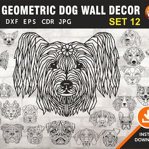 25 Dog Geometric Wall Decor Laser, Plasma, Cricut Template Wall Decor Decal, Stencil, Wall Vinyl, Cdr, Svg, Dxf, AI, Eps, Jpg format
