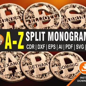Split Letter Monograms Hoja - ALFABETO - 26 Letras / Nombre Marcos Metal Madera cnc Láser Plasma Cricut ARCHIVO DE CORTE