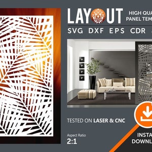 Palmblatt Panel Muster, Dekorativer Raumteiler, Wandbehang, Bildschirm Cnc, Laser, Plasma Cricut Plotterdatei cdr, svg, dxf, eps, jpg