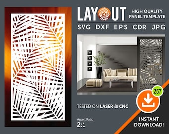 Palm Leaf Panel Pattern, Decorative Room Divider, Wall Hanging, Screen Cnc, Laser, Plasma Cricut Cutting File cdr, svg, dxf, eps, jpg