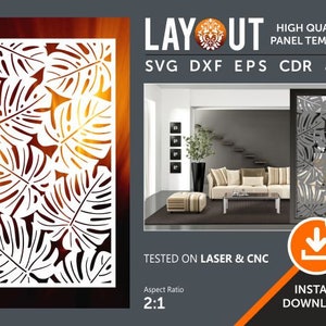 Blad paneelpatroon, poort, grill, deur, scheidingswand, muur hangen, scherm cnc, laser, plasma Cricut snijden bestand cdr, dxf, eps, jpg