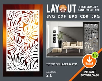 Leaf Panel Pattern, Gate, Grill, Door, Room Divider, Wall Hanging, Screen Cnc, Laser, Plasma Cricut Cutting File cdr, svg, dxf, eps, jpg