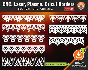 8 diseños de bordes tradicionales / Bordes de encaje / Límite / Divisor / Separador / Archivos de corte para láser, cnc, plasma y cricut