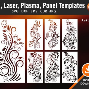 6 Floral Decorative Panels, Room Divider, Privacy Screen, Stencil, Wall Hanging, Laser, CNC, Plasma Cutting File Cdr Svg Dxf, AI, Eps, JPG