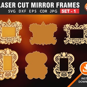 Mirror Wood Frame, Set # 1 Photo Frame, Vintage Frames,  wall hanging template, Wall Decor  Cutting File CDR, Svg, Dxf, Eps, Jpg