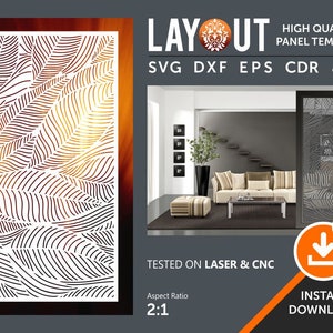 Leaf Panel Pattern, Gate, Grill, Door, Room Divider, Wall Hanging, Screen Cnc, Laser, Plasma Cricut Cutting File cdr, svg, dxf, eps, jpg