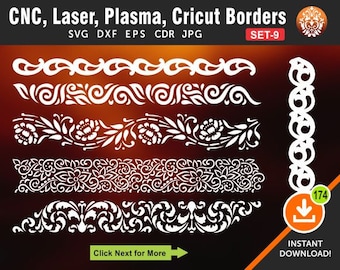 6 nahtlose Randdesigns | Wand dekor, Panel & Schablone | Basteldekoration | Schneidedatei für Laser, Cnc, Plasma und Cricut