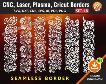 6 Floral Border Designs | Extendable Borders | Boundary | Divider | Separator | Cutting Files for Laser, Cnc, Plasma and Cricut
