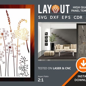 Motif de panneau de feuille, diviseur de pièce décorative, pendaison de mur, écran Cnc, laser, filet de découpage de cricut de plasma cdr, svg, dxf, eps, jpg
