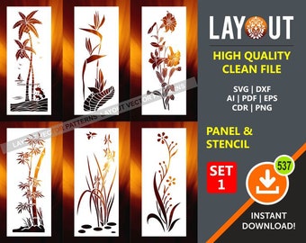 Leaf, Tree, Flower, Floral, Herbs Panel & Stencil | Set 1 | Room Divider, Screen, Wall Decor, Laser, CNC, Plasma, Cricut, Cutting File