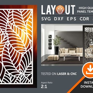 Leaf Room Divider, Decorative Panel, Wall Hanging, Privacy Screen, Stencil, Laser, Cnc, Plasma, Cricut File Cdr, Svg, Dxf, Eps, Ai, Jpg